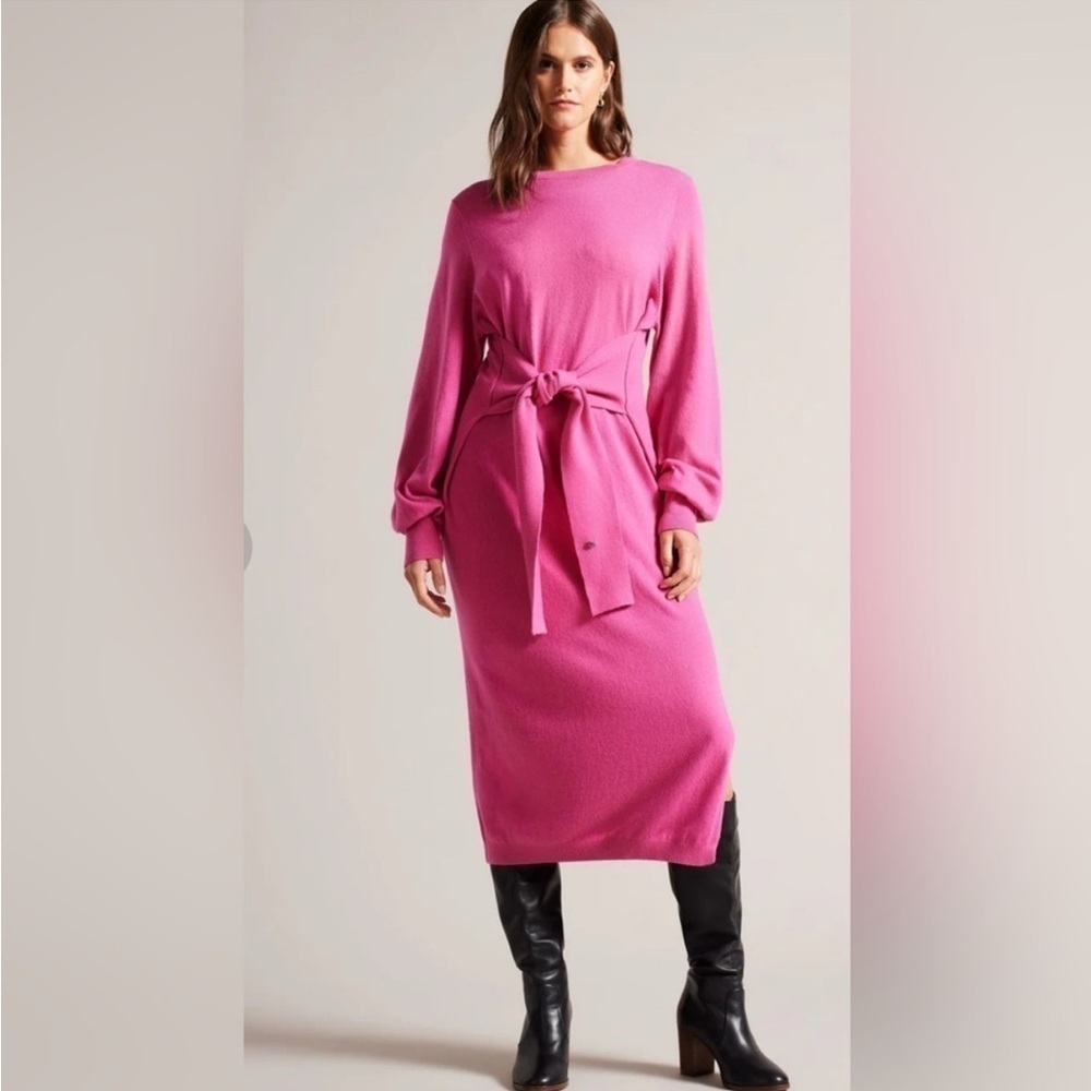 Ted Baker Essya Sweater Dress Tie Waist Touch of Cashmere Size 2(US 4-6)